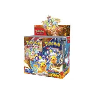 Surging Sparks Booster Box – Sealed Trading Card Box Discover the excitement of the Surging Sparks Booster Box, a sealed English-language Pokémon TCG product perfect for collectors, players, and Pokémon trading card enthusiasts. Whether you're expanding your collection, opening booster packs, hunting for rare cards, or adding a sealed box to your display, the Surging Sparks Booster Box is a great choice for Pokémon fans. Product Specifications Product: Surging Sparks Booster Box Product Type: Sealed Booster Box Expansion: Scarlet & Violet—Surging Sparks Language: English Material: Paper Item Dimensions: 5.2 x 2.5 x 4.8 in Item Weight: 1.6 lb Country of Origin: Printed in the USA Recommended Age: 6+ years Sealed Booster Box Disclaimer This listing is for a sealed Surging Sparks Booster Box. Booster pack contents are randomly assorted, and specific cards, rarities, or pulls are not guaranteed. Once the sealed box is opened, it is no longer considered sealed and cannot be returned based on the cards received. Shop Surging Sparks Booster Box Online Shop Surging Sparks Booster Boxes online and expand your Pokémon trading card collection. Whether you're hunting for rare cards, opening booster packs, or adding a sealed Pokémon booster box to your collection, Surging Sparks is a great addition for collectors and Pokémon TCG fans. After placing your order, please send us a message on WhatsApp to confirm your order and shipping details. WhatsApp: +1 747 322 0927 / +44 7457 425545