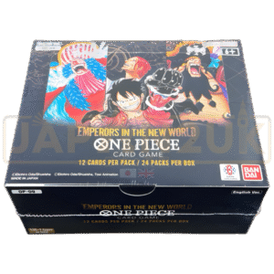 ONE PIECE Emperors in the New World OP-09 – English Booster Box Discover the ONE PIECE Card Game: OP-09 Emperors in the New World English Booster Box, an exciting expansion featuring powerful characters, Leaders, and themes from the New World. With iconic figures associated with the Four Emperors, including Kaido, Big Mom, Shanks, and Blackbeard, OP-09 brings new strategies and collectible cards to the One Piece TCG. Whether you're expanding your deck, opening booster packs, or adding sealed product to your collection, the Emperors in the New World OP-09 Booster Box is an excellent addition for One Piece Card Game players and collectors. Product Specifications Product: ONE PIECE Card Game: Emperors in the New World Product Type: English One Piece Card Game Booster Box Set Code: OP-09 Expansion: Emperors in the New World Language: English Booster Packs: 24 per box Cards per Pack: 12 Condition: Sealed Recommended Age: 6+ years Product Highlights Official English ONE PIECE Card Game OP-09 release Features iconic characters and themes from the New World Includes powerful Leader Cards and new strategic options Contains Commons, Rares, Super Rares, Secret Rares, and Parallel Cards Features characters connected to the Four Emperors Suitable for collectors, players, and One Piece TCG enthusiasts Compatible with other One Piece Card Game products Sealed Booster Box Disclaimer This listing is for a sealed ONE PIECE Emperors in the New World OP-09 English Booster Box. Booster pack contents are randomly assorted, and specific cards, rarities, alternate-art cards, or pulls are not guaranteed. Once the sealed box is opened, it is no longer considered sealed and cannot be returned based on the cards received. Shop ONE PIECE Emperors in the New World OP-09 Online Shop ONE PIECE Emperors in the New World OP-09 English Booster Box online and expand your One Piece Card Game collection. After placing your order, please send us a message on WhatsApp to confirm your order and shipping details. WhatsApp: +1 747 322 0927 / +44 7457 425545