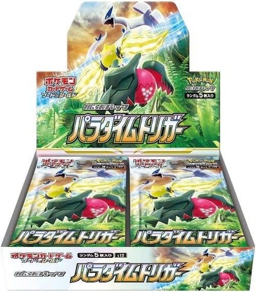 Paradigm Trigger Box (No Promo Pack) – Pokémon Card Japanese Discover the Paradigm Trigger Expansion Pack, a Japanese Pokémon TCG set featuring powerful Pokémon, exciting card designs, and collectible rarities. With popular Pokémon such as Lugia, Dragonite, and Duraludon, this Japanese expansion is a great choice for collectors and Pokémon TCG players looking to expand their collection. Product Specifications Product: Paradigm Trigger Expansion Pack Product Type: Japanese Pokémon TCG Booster Box Expansion: Paradigm Trigger Set Code: S12 Language: Japanese Promo Pack: Not Included Condition: Sealed Recommended Age: 6+ years Product Highlights Japanese Pokémon TCG expansion Features popular Pokémon including Lugia, Dragonite, and Duraludon Includes Pokémon V and VSTAR cards Chance to discover Secret Rare, Full Art, and Rainbow Rare cards Features exclusive Japanese card artwork and holographic designs Suitable for collectors and competitive Pokémon TCG players Promo Pack is not included Sealed Booster Box Disclaimer This listing is for a sealed Paradigm Trigger Japanese Booster Box without the Promo Pack. Booster pack contents are randomly assorted, and specific cards, rarities, or pulls are not guaranteed. Once the sealed box is opened, it is no longer considered sealed and cannot be returned based on the cards received. Shop Paradigm Trigger Box Online Shop Paradigm Trigger Box (No Promo Pack) online and expand your Japanese Pokémon TCG collection. After placing your order, please send us a message on WhatsApp to confirm your order and shipping details. WhatsApp: +1 747 322 0927 / +44 7457 425545 Paradigm Trigger Box (No Promo Pack) – Pokémon Card Japanese Discover the Paradigm Trigger Expansion Pack, a Japanese Pokémon TCG set featuring powerful Pokémon, exciting card designs, and collectible rarities. With popular Pokémon such as Lugia, Dragonite, and Duraludon, this Japanese expansion is a great choice for collectors and Pokémon TCG players looking to expand their collection. Product Specifications Product: Paradigm Trigger Expansion Pack Product Type: Japanese Pokémon TCG Booster Box Expansion: Paradigm Trigger Set Code: S12 Language: Japanese Promo Pack: Not Included Condition: Sealed Recommended Age: 6+ years Product Highlights Japanese Pokémon TCG expansion Features popular Pokémon including Lugia, Dragonite, and Duraludon Includes Pokémon V and VSTAR cards Chance to discover Secret Rare, Full Art, and Rainbow Rare cards Features exclusive Japanese card artwork and holographic designs Suitable for collectors and competitive Pokémon TCG players Promo Pack is not included Sealed Booster Box Disclaimer This listing is for a sealed Paradigm Trigger Japanese Booster Box without the Promo Pack. Booster pack contents are randomly assorted, and specific cards, rarities, or pulls are not guaranteed. Once the sealed box is opened, it is no longer considered sealed and cannot be returned based on the cards received. Shop Paradigm Trigger Box Online Shop Paradigm Trigger Box (No Promo Pack) online and expand your Japanese Pokémon TCG collection. After placing your order, please send us a message on WhatsApp to confirm your order and shipping details. WhatsApp: +1 747 322 0927 / +44 7457 425545
