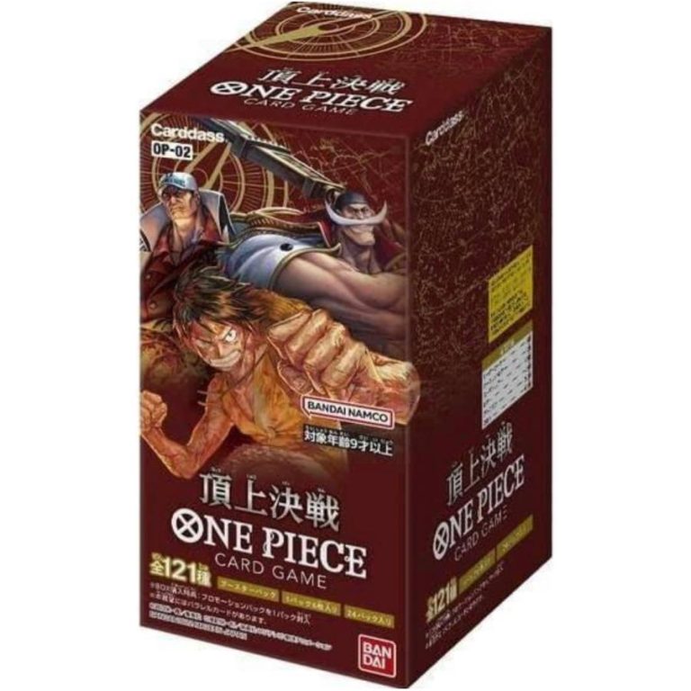 One Piece Card Game Paramount War OP-02 Booster Box – Japanese Discover the One Piece Card Game Paramount War OP-02 Booster Box, a Japanese booster box from the popular One Piece Card Game. Featuring characters and memorable moments from the Paramount War storyline, this expansion is a great addition for collectors, players, and fans of the One Piece Trading Card Game. Product Specifications Product: One Piece Card Game Paramount War OP-02 Booster Box Product Type: Japanese One Piece Card Game Booster Box Expansion: OP-02 Paramount War Language: Japanese Condition: Factory Sealed Recommended Age: 6+ years Product Highlights Japanese OP-02 Paramount War expansion Official One Piece Card Game booster box Features popular characters and scenes from the Paramount War storyline Includes collectible and playable One Piece trading cards Ideal for One Piece Card Game collectors and players Great addition to sealed Japanese trading card collections Sealed Booster Box Disclaimer This listing is for a sealed One Piece Card Game Paramount War OP-02 Booster Box. Booster pack contents are randomly assorted, and specific cards, rarities, or pulls are not guaranteed. Once the sealed box is opened, it is no longer considered sealed and cannot be returned based on the cards received. Shop One Piece Card Game Paramount War OP-02 Booster Box Online Shop One Piece Card Game Paramount War OP-02 Booster Box online and expand your Japanese One Piece Card Game collection. After placing your order, please send us a message on WhatsApp to confirm your order and shipping details. WhatsApp: +1 747 322 0927 / +44 7457 425545 One Piece Card Game Paramount War OP-02 Booster Box – Japanese Discover the One Piece Card Game Paramount War OP-02 Booster Box, a Japanese booster box from the popular One Piece Card Game. Featuring characters and memorable moments from the Paramount War storyline, this expansion is a great addition for collectors, players, and fans of the One Piece Trading Card Game. Product Specifications Product: One Piece Card Game Paramount War OP-02 Booster Box Product Type: Japanese One Piece Card Game Booster Box Expansion: OP-02 Paramount War Language: Japanese Condition: Factory Sealed Recommended Age: 6+ years Product Highlights Japanese OP-02 Paramount War expansion Official One Piece Card Game booster box Features popular characters and scenes from the Paramount War storyline Includes collectible and playable One Piece trading cards Ideal for One Piece Card Game collectors and players Great addition to sealed Japanese trading card collections Sealed Booster Box Disclaimer This listing is for a sealed One Piece Card Game Paramount War OP-02 Booster Box. Booster pack contents are randomly assorted, and specific cards, rarities, or pulls are not guaranteed. Once the sealed box is opened, it is no longer considered sealed and cannot be returned based on the cards received. Shop One Piece Card Game Paramount War OP-02 Booster Box Online Shop One Piece Card Game Paramount War OP-02 Booster Box online and expand your Japanese One Piece Card Game collection. After placing your order, please send us a message on WhatsApp to confirm your order and shipping details. WhatsApp: +1 747 322 0927 / +44 7457 425545