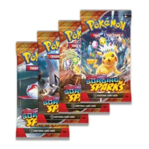 Surging Sparks Booster Pack – Sealed Trading Card Pack Discover the excitement of the Surging Sparks Booster Pack, featuring the electrifying Pikachu ex and powerful Pokémon from the Pokémon TCG: Scarlet & Violet—Surging Sparks expansion. Set in a tropical paradise filled with lightning, dragons, and Stellar Tera Pokémon ex, this expansion offers exciting cards for collectors, players, and Pokémon trading card enthusiasts. Whether you're hunting for rare cards, expanding your collection, or enjoying the thrill of opening a sealed booster pack, Surging Sparks is a great choice for Pokémon fans. Product Specifications Product: Surging Sparks Booster Pack Product Type: Sealed Booster Pack Expansion: Scarlet & Violet—Surging Sparks Language: English Material: Paper Recommended Age: 6+ years Sealed Pack Disclaimer This listing is for a sealed Surging Sparks Booster Pack. Pack contents are randomly assorted, and specific cards, rarities, or pulls are not guaranteed. Once a sealed pack is opened, it is no longer considered sealed and cannot be returned based on the cards received. Booster packs may come from open Surging Sparks products. Pack source may vary. Shop Surging Sparks Booster Pack Online Shop Surging Sparks Booster Packs online and expand your Pokémon trading card collection. Whether you're hunting for Pikachu ex, powerful dragon Pokémon, rare cards, or exciting ACE SPEC cards, Surging Sparks is a fantastic addition to any Pokémon TCG collection. After placing your order, please send us a message on WhatsApp to confirm your order and shipping details. WhatsApp: +1 747 322 0927 / +44 7457 425545