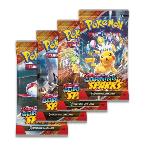 Surging Sparks Booster Pack – Sealed Trading Card Pack Discover the excitement of the Surging Sparks Booster Pack, featuring the electrifying Pikachu ex and powerful Pokémon from the Pokémon TCG: Scarlet & Violet—Surging Sparks expansion. Set in a tropical paradise filled with lightning, dragons, and Stellar Tera Pokémon ex, this expansion offers exciting cards for collectors, players, and Pokémon trading card enthusiasts. Whether you're hunting for rare cards, expanding your collection, or enjoying the thrill of opening a sealed booster pack, Surging Sparks is a great choice for Pokémon fans. Product Specifications Product: Surging Sparks Booster Pack Product Type: Sealed Booster Pack Expansion: Scarlet & Violet—Surging Sparks Language: English Material: Paper Recommended Age: 6+ years Sealed Pack Disclaimer This listing is for a sealed Surging Sparks Booster Pack. Pack contents are randomly assorted, and specific cards, rarities, or pulls are not guaranteed. Once a sealed pack is opened, it is no longer considered sealed and cannot be returned based on the cards received. Booster packs may come from open Surging Sparks products. Pack source may vary. Shop Surging Sparks Booster Pack Online Shop Surging Sparks Booster Packs online and expand your Pokémon trading card collection. Whether you're hunting for Pikachu ex, powerful dragon Pokémon, rare cards, or exciting ACE SPEC cards, Surging Sparks is a fantastic addition to any Pokémon TCG collection. After placing your order, please send us a message on WhatsApp to confirm your order and shipping details. WhatsApp: +1 747 322 0927 / +44 7457 425545 Surging Sparks Booster Pack – Sealed Trading Card Pack Discover the excitement of the Surging Sparks Booster Pack, featuring the electrifying Pikachu ex and powerful Pokémon from the Pokémon TCG: Scarlet & Violet—Surging Sparks expansion. Set in a tropical paradise filled with lightning, dragons, and Stellar Tera Pokémon ex, this expansion offers exciting cards for collectors, players, and Pokémon trading card enthusiasts. Whether you're hunting for rare cards, expanding your collection, or enjoying the thrill of opening a sealed booster pack, Surging Sparks is a great choice for Pokémon fans. Product Specifications Product: Surging Sparks Booster Pack Product Type: Sealed Booster Pack Expansion: Scarlet & Violet—Surging Sparks Language: English Material: Paper Recommended Age: 6+ years Sealed Pack Disclaimer This listing is for a sealed Surging Sparks Booster Pack. Pack contents are randomly assorted, and specific cards, rarities, or pulls are not guaranteed. Once a sealed pack is opened, it is no longer considered sealed and cannot be returned based on the cards received. Booster packs may come from open Surging Sparks products. Pack source may vary. Shop Surging Sparks Booster Pack Online Shop Surging Sparks Booster Packs online and expand your Pokémon trading card collection. Whether you're hunting for Pikachu ex, powerful dragon Pokémon, rare cards, or exciting ACE SPEC cards, Surging Sparks is a fantastic addition to any Pokémon TCG collection. After placing your order, please send us a message on WhatsApp to confirm your order and shipping details. WhatsApp: +1 747 322 0927 / +44 7457 425545